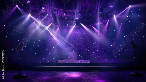 lighting stage purple background illustration spotlight performance, theater drama, concert show lighting stage purple background photo