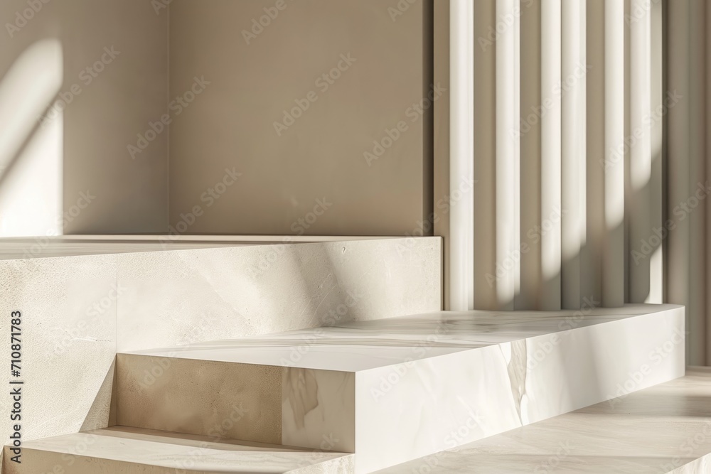 smooth geometric light beige stone podium close-up, luxury and aesthetics, minimalism smooth geometric light beige stone podium close-up, luxury and aesthetics, minimalism