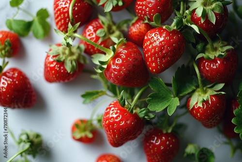 a lot of fresh strawberries on a white background