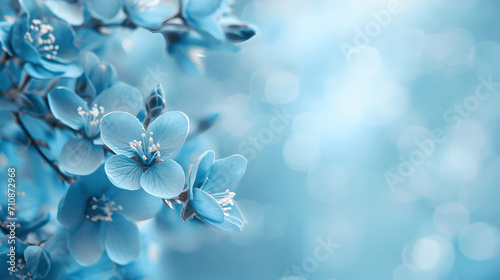 Blue cherry blossoms on sky blue background for spring