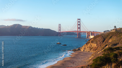 Famous Golden Gate Bridge, San Francisco at sunset, USA. San Francisco's Golden Gate Bridge at sunset from Marin County