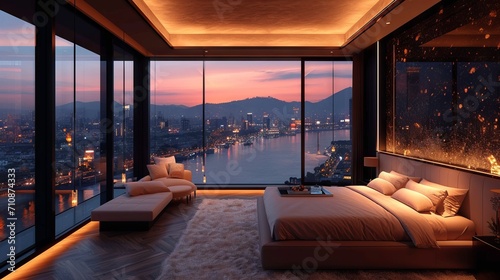 Amazing modern Hotel room with beautiful view, Hotel Room with amazing view © Nico
