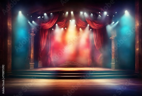 Magic theater stage red curtains Show Spotlight, stage with spotlight