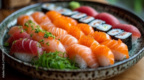 Plate full with sushi  Sushi food photo
