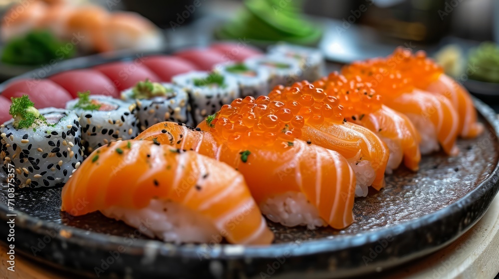 Plate full with sushi, Sushi food photo Plate full with sushi, Sushi food photo