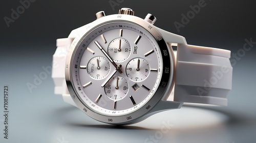 Sporty white watch with a silicone band arranged on a light gray pastel base