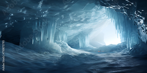 Exploring the Enchanting Subterranean Realm: A Frozen Cave with Sparkling Icicles and Glistening Ice