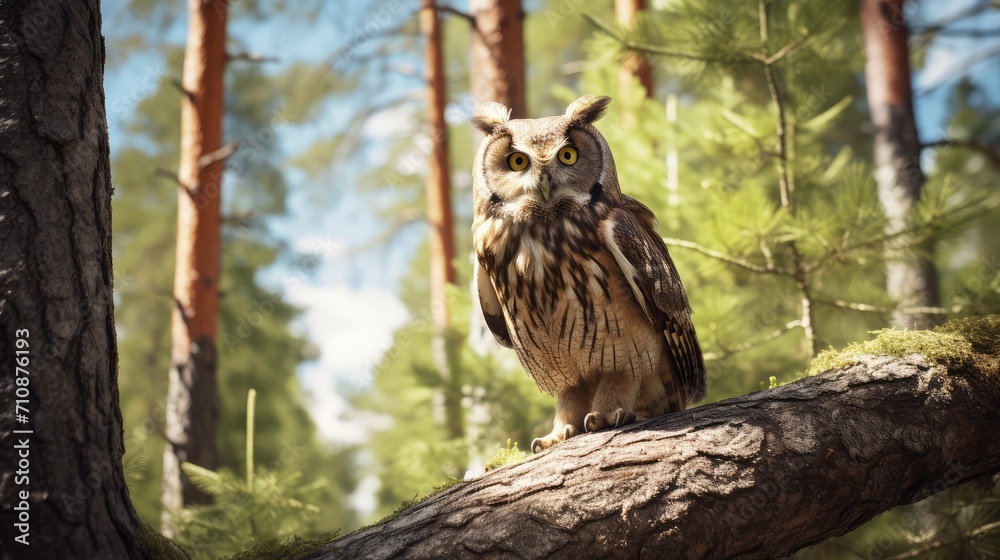 Majestic Owl Perched in a Forest Majestic Owl Perched in a Forest