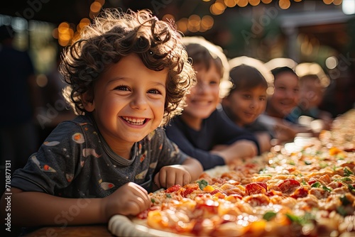 Festive table full of pizzas  prominent children s fun.  generative IA