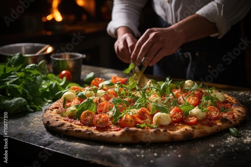 Chef Single Gourmet Pizza, exploring fresh ingredients and bold combinations., generative IA