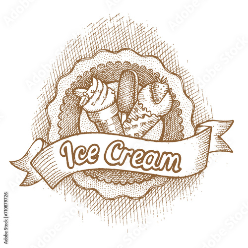 Ice creams emblem by hand drawn