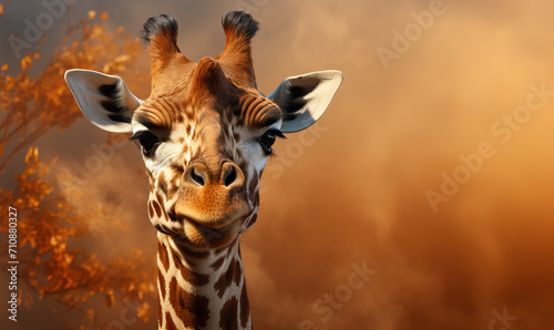 Abstract, colorful portrait of a giraffe on a colored background.