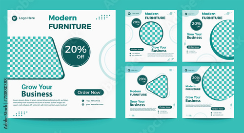 Modern furniture social media post template set. Social media poster, banner template design. Editable Corporate business poster template.