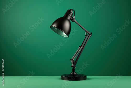 Modern style of black desk lamp on green background © Alina