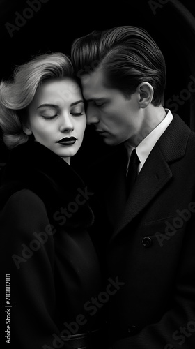 Man and woman. Tenderness and love. Black and white. Minimalism. Close-up.