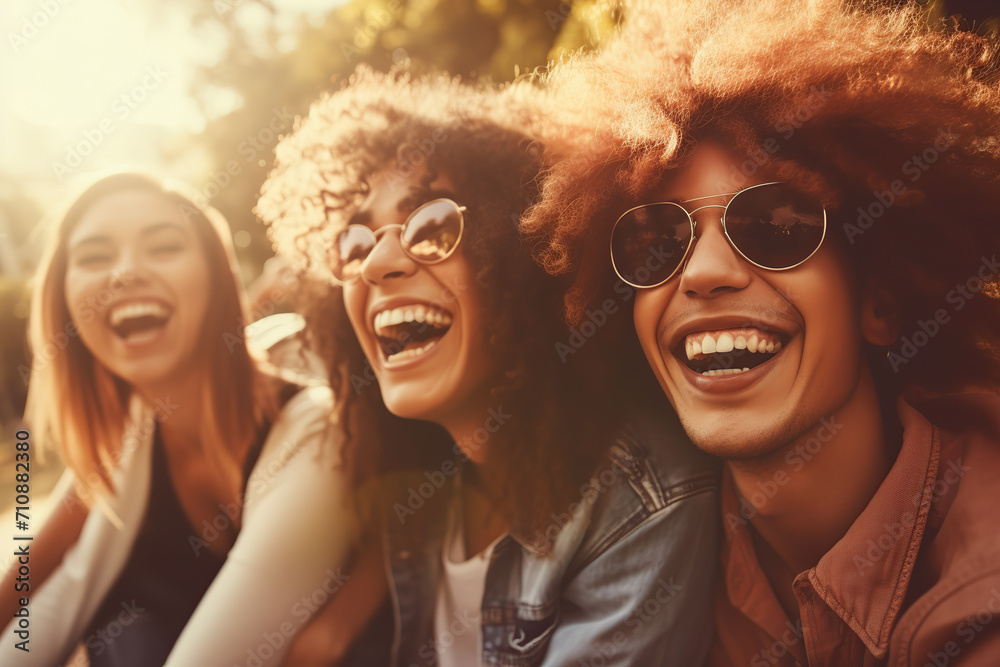 Group of young friends having fun in the park