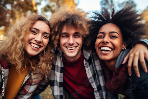 Group of young friends having fun in the park