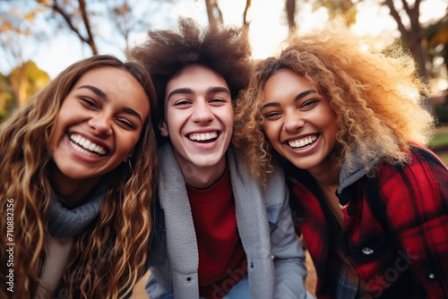 Group of young friends having fun in the park