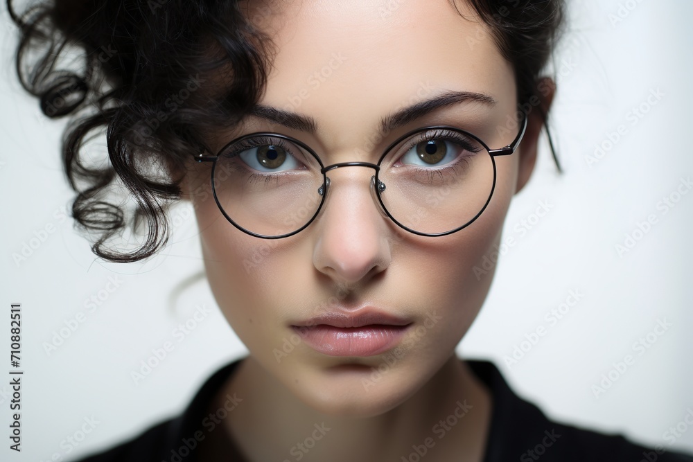 Fototapeta premium Closeup of young woman wearing eyeglasses