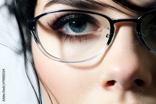 Closeup of young woman wearing eyeglasses