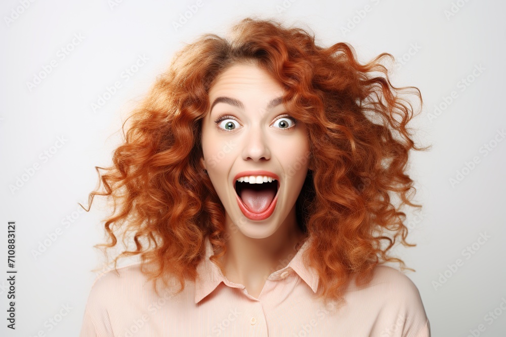 Portrait of young excited woman on white background Portrait of young excited woman on white background
