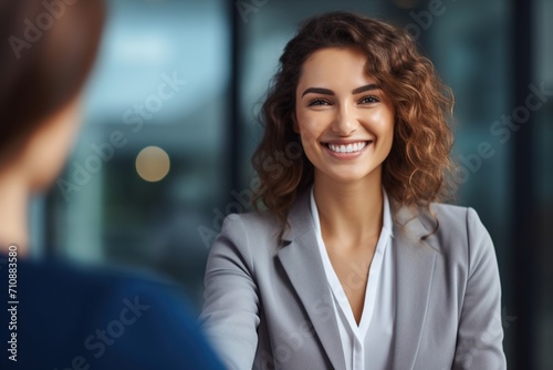 Smiling businesswoman in a job interview