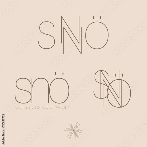 Logotipo minimalista con variaciones para marca de ropa SNÖ, vector estilo plano, customizable