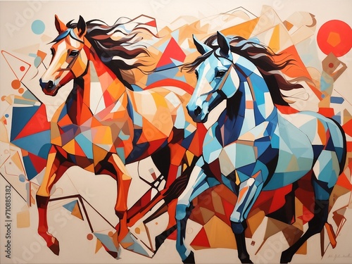 "Harmony in Abstraction: Capturing the Essence of Equine Majesty Through Geometric Artistry"