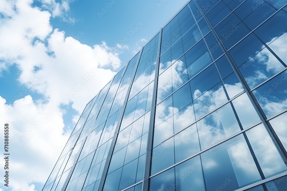 Blue glass skyscraper reflecting clouds Blue glass skyscraper reflecting clouds
