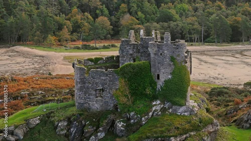 Tioram castle ruins Scotland aerial view photo