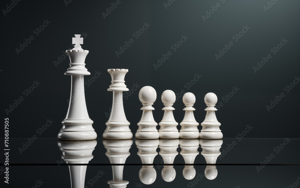 a white chess pieces on a black surface