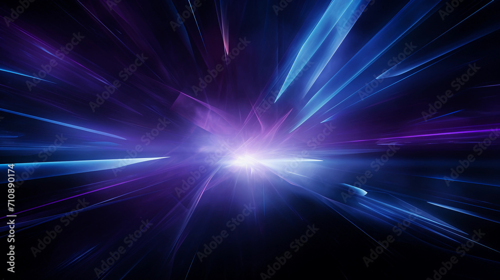 Glowing Blue and purple light rays on a black abstract background 