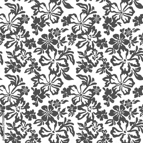 Seamless floral vector pattern  ink effect  handmade fashionable drawing for fabric design  decor  ceramics  greeting cards  flowers  texture print on grey and white backgrounds