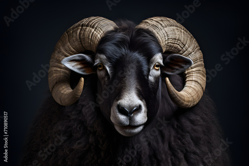 a black ram with horns