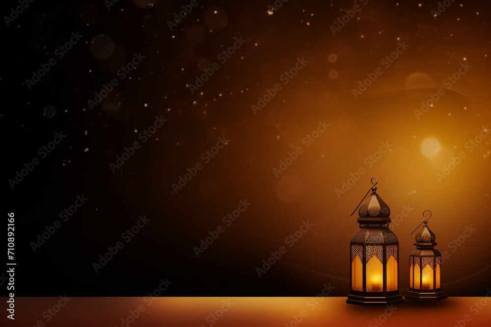 Islamic greetings ramadan kareem card design with beautiful lanterns