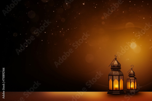 Islamic greetings ramadan kareem card design with beautiful lanterns