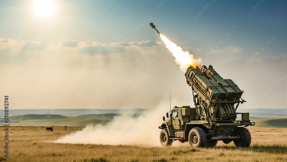 defense system mobile Patriot in the field, day, background defense system mobile Patriot in the field, day, background