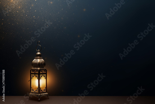 Islamic greetings ramadan kareem card design with beautiful lanterns photo