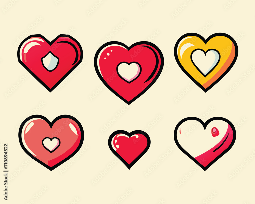 hand drawn colorful heart shape, valentine icon set