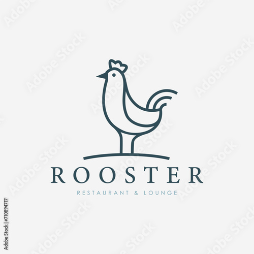 rooster line art logo vector illustration template design, restaurant and lounge icon