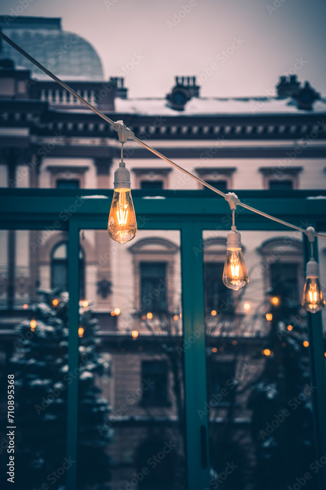 Fototapeta premium stylish light bulbs in the cafe