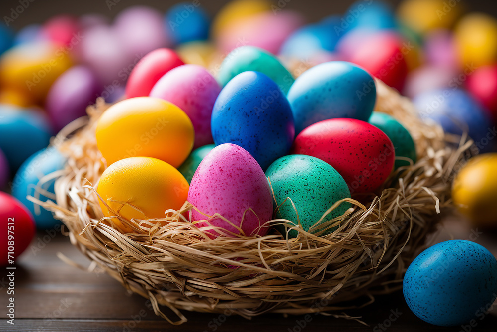 Easter Colored Eggs in a Basket