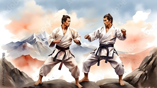 two karate fighters, material arts photo