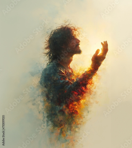 Jesus Christ blesses, pray. Christian religious watercolor illustration for church publications