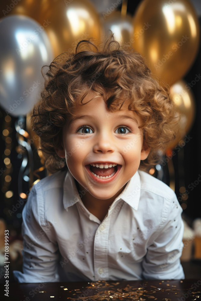 Cute little boy enjoys birthday gifts, expressive emotions, positivity and happiness. Cute little boy enjoys birthday gifts, expressive emotions, positivity and happiness.