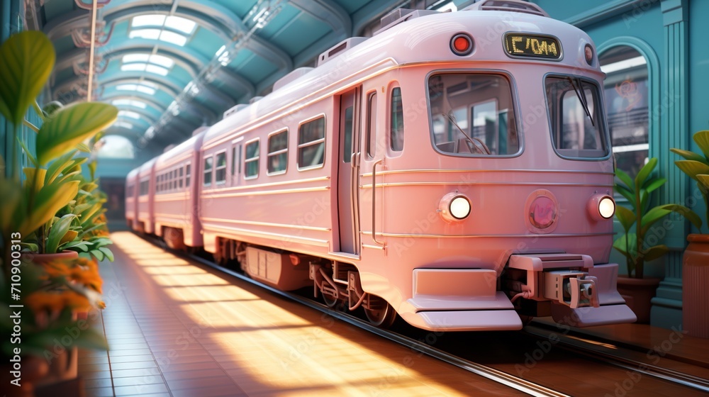 Fototapeta premium pink retro train station platform