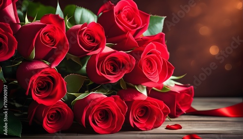 Bouquet of red roses. Greeting card for Valentine s Day  birthday  wedding  anniversary or Mother s Day  