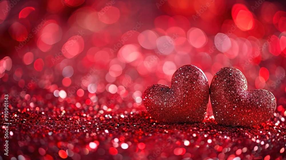 Valentines day background with red hearts and bokeh lights	
