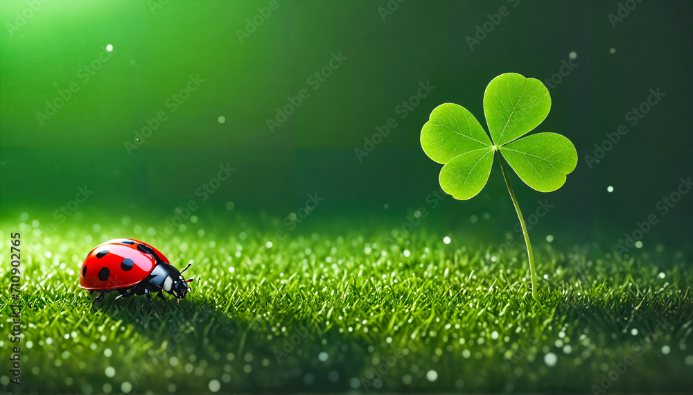 Obraz premium Lucky charm ladybug and four-leaf clover
