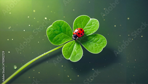 Lucky charm ladybug and four-leaf clover photo